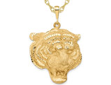 14K Yellow Gold Polished Tigers Head Pendant Necklace with Chain